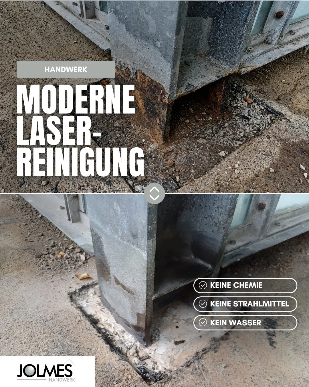 Der Unterschied liegt auf der Oberfläche.

Bei der Laserreinigung setzt Jolmes Handwerk auf ein modernes Verfahren zur Reinigung und Vorbereitung von Oberflächen. Der gebündelte Laserstrahl löst Rost, Altbeschichtungen und andere Verunreinigungen gezielt von der Oberfläche, ganz ohne Chemie, Strahlmittel oder Wasser.

Das macht die Reinigung besonders kontrolliert und materialschonend. Gerade bei anspruchsvollen Oberflächen, empfindlichen Bauteilen oder Bereichen, in denen klassische Strahlverfahren zu aggressiv wären, kann die Laserreinigung eine starke Lösung sein.

Du möchtest wissen, ob Laserreinigung für dein Projekt geeignet ist? Dann melde dich bei Jolmes.

#JolmesHandwerk #Laserreinigung #Paderborn