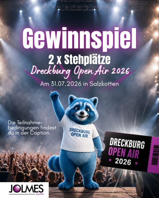 🚨 WIR VERLOSEN ZWEI TICKETS FÜR DAS DRECKBURG OPEN AIR 🎤🔥

Wir verlosen 2x Stehplätze fürs Dreckburg Open Air 2026 – am 31.07. in Salzkotten! 🎶✨ Also schnapp dir deine Lieblingsperson und ab geht's! 🙌

So einfach nimmst du teil:
 1️⃣ Kommentiere diesen Beitrag und markiere die Person, mit der du hin willst 👯‍♀️
 2️⃣ Folge @jolmes_gruppe
 3️⃣ Like unsere letzten 3 Beiträge ❤️

⏰ Teilnahmeschluss: 12.07.2026, 23:59 Uhr

 🍀 Die Auslosung erfolgt zufällig unter allen, die alle 3 Bedingungen erfüllen

ℹ️ Teilnehmen dürfen Personen ab 18 Jahren mit Wohnsitz in Deutschland. Mitarbeite von Jolmes sind ausgeschlossen. Der Gewinn wird persönlich in unserer Zentrale (Karl-Schurz-Str. 17, Paderborn) abgeholt. Dieses Gewinnspiel steht in keiner Verbindung zu Instagram/Meta.

📄 Die vollständigen Teilnahmebedingungen & Datenschutzhinweise findest du unter dem Link in unserer Bio!
Viel Glück! 🍀🐾

 #JolmesGruppe #DreckburgOpenAir2026 #Paderborn #Salzkotten
