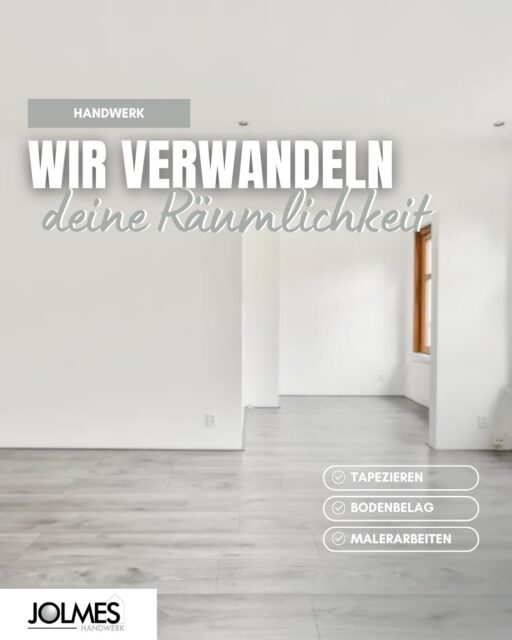 Alles aus einer Hand, damit am Ende alles zusammenpasst.

Boden, Wände und Oberflächen sollten nicht einzeln gedacht werden. Erst im Zusammenspiel entsteht ein Raum, der funktional und gepflegt wirkt.

Jolmes übernimmt Bodenbelagsarbeiten, Tapezier- und Malerarbeiten professionell und koordiniert. Alles aus einer Hand, ohne Abstimmungsprobleme zwischen mehreren Firmen. Eine Anlaufstelle, die deine Wünsche aufeinander abstimmt und umsetzt.

Du suchst Unterstützung für dein nächstes Projekt? Dann melde dich bei Jolmes.

#Jolmes #Handwerk #Paderborn