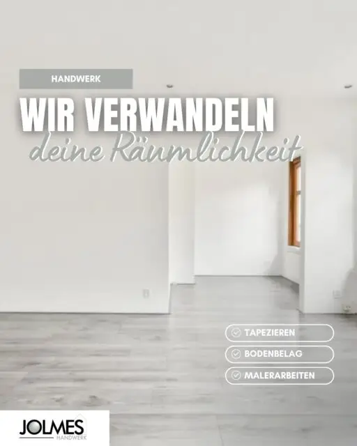 Alles aus einer Hand, damit am Ende alles zusammenpasst.

Boden, Wände und Oberflächen sollten nicht einzeln gedacht werden. Erst im Zusammenspiel entsteht ein Raum, der funktional und gepflegt wirkt.

Jolmes übernimmt Bodenbelagsarbeiten, Tapezier- und Malerarbeiten professionell und koordiniert. Alles aus einer Hand, ohne Abstimmungsprobleme zwischen mehreren Firmen. Eine Anlaufstelle, die deine Wünsche aufeinander abstimmt und umsetzt.

Du suchst Unterstützung für dein nächstes Projekt? Dann melde dich bei Jolmes.

#Jolmes #Handwerk #Paderborn