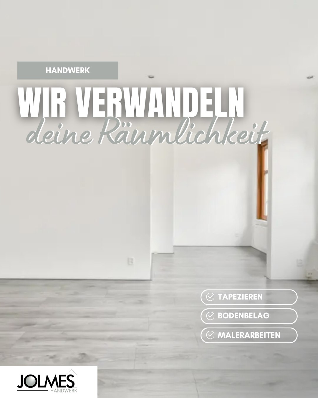 Alles aus einer Hand, damit am Ende alles zusammenpasst.

Boden, Wände und Oberflächen sollten nicht einzeln gedacht werden. Erst im Zusammenspiel entsteht ein Raum, der funktional und gepflegt wirkt.

Jolmes übernimmt Bodenbelagsarbeiten, Tapezier- und Malerarbeiten professionell und koordiniert. Alles aus einer Hand, ohne Abstimmungsprobleme zwischen mehreren Firmen. Eine Anlaufstelle, die deine Wünsche aufeinander abstimmt und umsetzt.

Du suchst Unterstützung für dein nächstes Projekt? Dann melde dich bei Jolmes.

#Jolmes #Handwerk #Paderborn